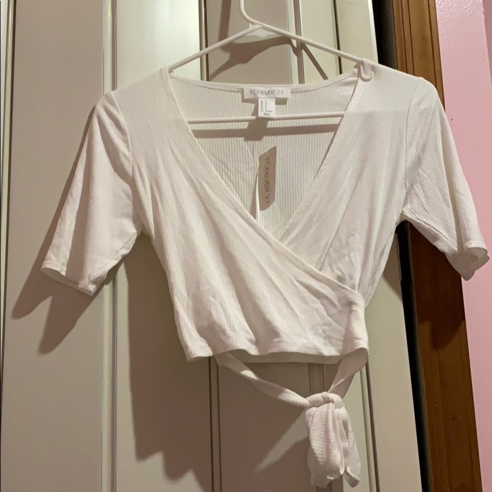 F21 White Cropped Wrap top